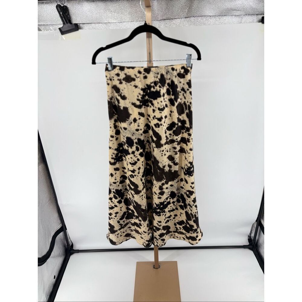 JASON WU Satin Cowhide Print Midi Skirt Elastic Waist Pull On A-Line XS